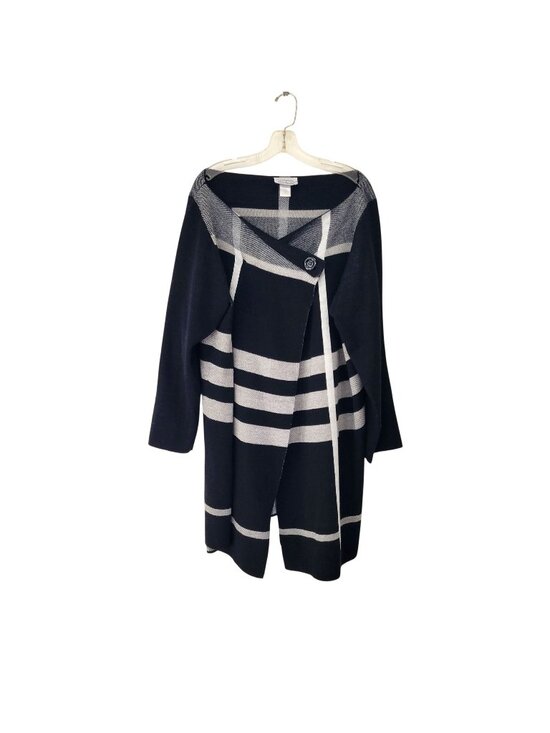 Anthony Richards Sweaters - Anthony Richards Womens Striped Open-Front Cardigan Size 2X Black & White